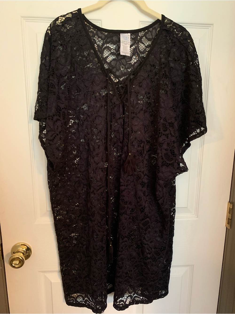 Time and Tru Black Floral Crochet Cover-Up